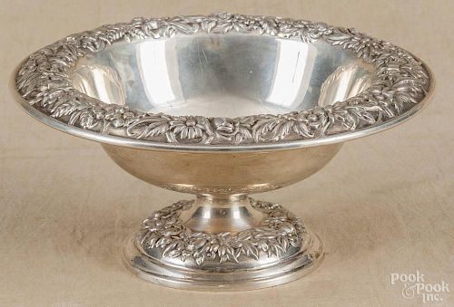 S. Kirk & Son repoussé sterling silver footed bowl, 5'' h., 10'' dia., 17.9 ozt.