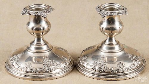 Pair of Wallace weighted sterling silver candlesticks, 4'' h.