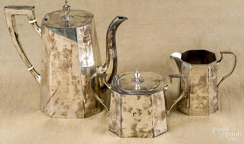Redlich three-piece sterling silver tea service, teapot - 7'' h., 41.7 ozt.