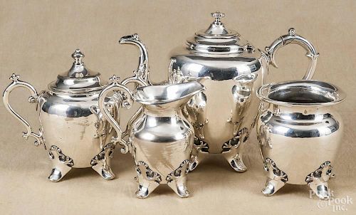 Philadelphia silver plated four-piece tea service, stamped Filley & Mead Phila, teapot - 8 1/4'' h.