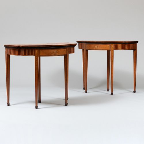 Pair of Edwardian Inlaid Satinwood D-Shape Games Tables