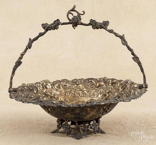 Silver plated basket, late 19th c., 4 1/2'' h., 11 3/4'' w.