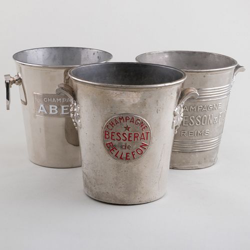 Group of Three French Silver Plate and Metal Ice Buckets