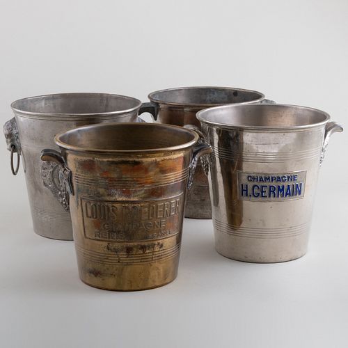 Group of Four French Silver Plate and Metal Ice Buckets