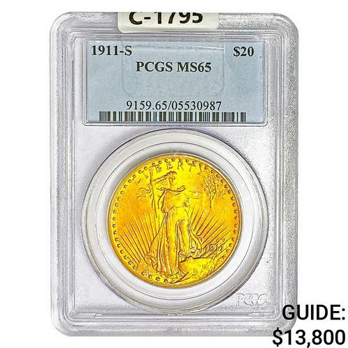 1911-S $20 Gold Double Eagle PCGS MS65