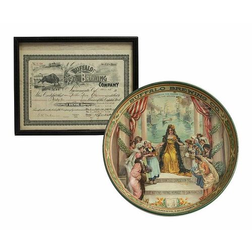 Buffalo Brewing Tray and Stock Certificate