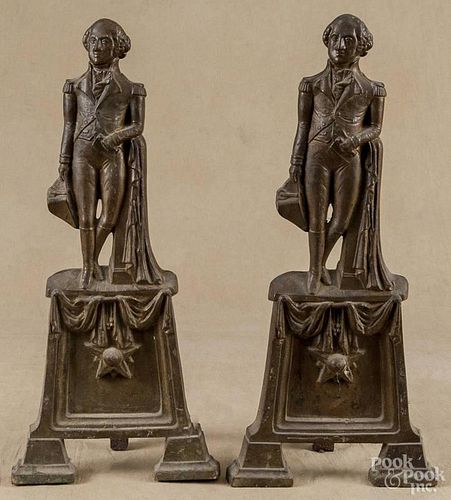 Pair of brass George Washington andirons, late 19th c., 21'' h.