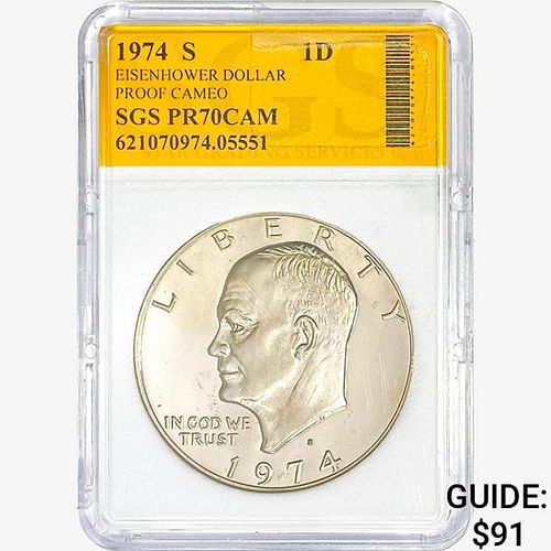 1974-S Eisenhower Silver Dollar SGS PR70 CAM