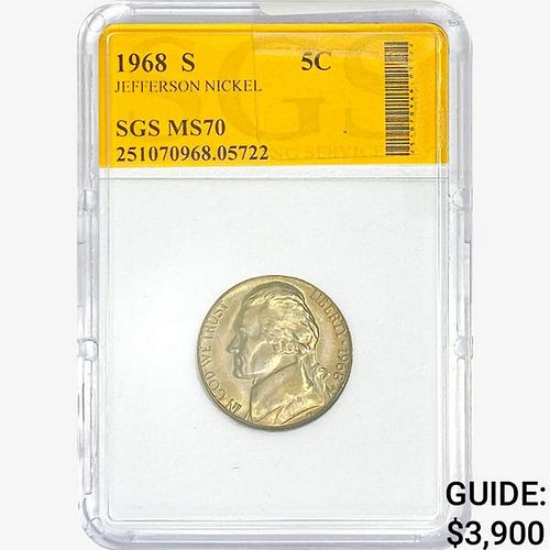 1968-S Jefferson Nickel SGS MS70 