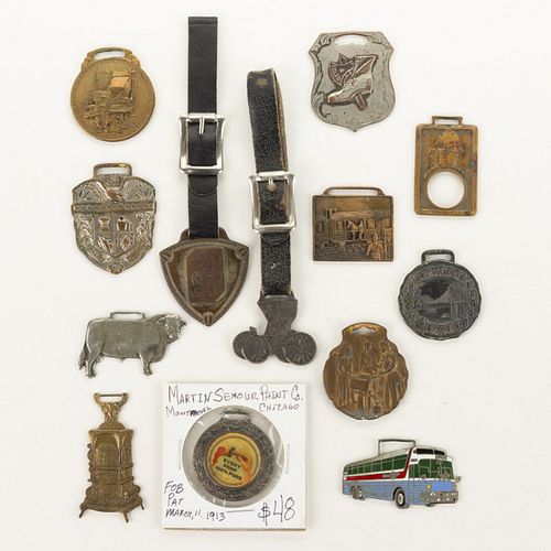 ASSORTED ADVERTISING AND OTHER FOBS, LOT OF 13