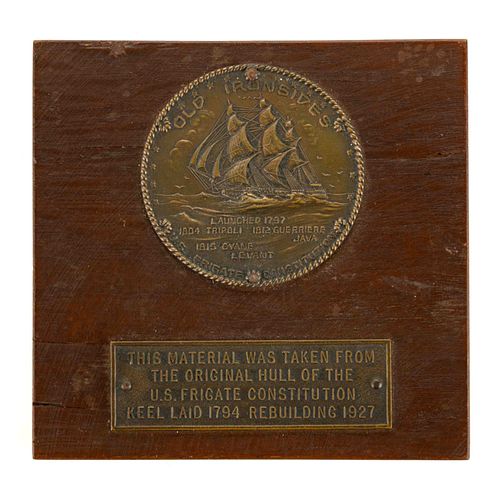 U.S. FRIGATE CONSTITUTION "OLD IRONSIDES" RELIC WITH BRONZE PLAQUE