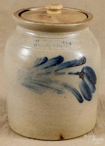 Pennsylvania stoneware lidded crock, 19th c., impressed Cowden & Wilcox Harrisburg PA