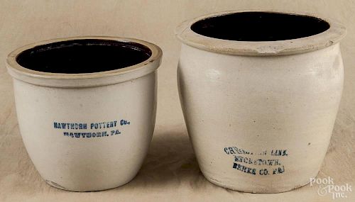 Two stoneware crocks, 19th c., one stenciled Christian Link Stonetown, Berks Co. PA., 8'' h.
