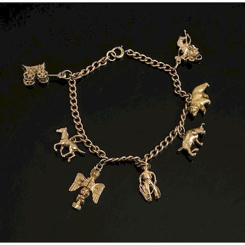 Gold Bracelet with Seven Western Themed Charms, 10-14K