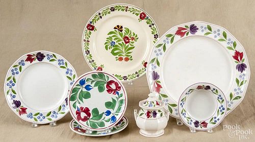 Seven pieces of Adams Rose style china, mostly 20th c., largest - 12 1/4'' dia.
