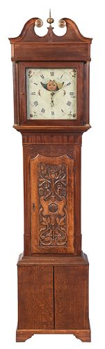 British Mahogany and Oak Tall Case Clock