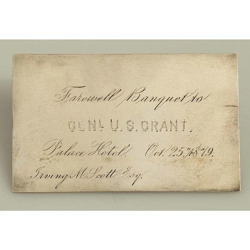 Sterling Place Card For the San Francisco Farewell Banquet to Gen. U.S. Grant