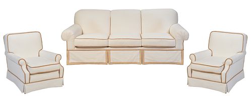 Contemporary Upholstered Sofa and Two Club Chairs
