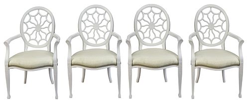 Set of Four Continental Neoclassical Style White Lacquered Armchairs 