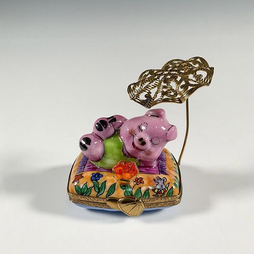 La Gloriette Limoges Hand Painted Box, Pig Under Parasol