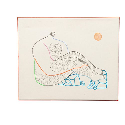 ENRIQUE LARIOS, Puerto escondido, Firmado, Acrílico y carboncillo sobre canvas de algodón, 30 x 25 cm