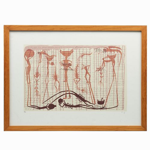 SERGIO HERNÁNDEZ, Ofrenda, de la carpeta 13 artistas de la ciudad, Firmada, Serigrafía 69 / 100, 36 x 56 cm imagen / 52 x 72 cm papel