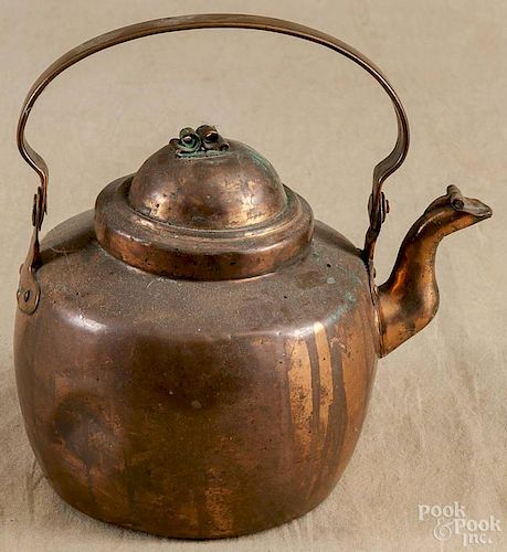 Dovetailed copper kettle, 19th c., the swing-handle stamped Trondhiem, 8 1/2'' h.