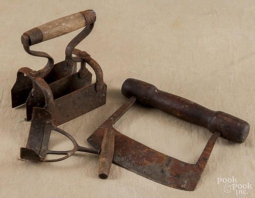 Three wood and iron choppers, 19th c., largest - 7 1/2'' x 9 1/2''.