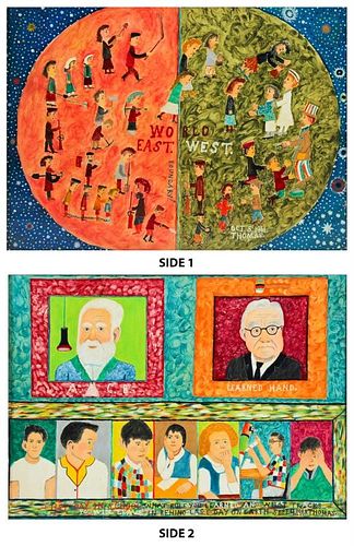 Thomas (20th c.) Double-sided Painting: "East and West / First Day in School", 1961