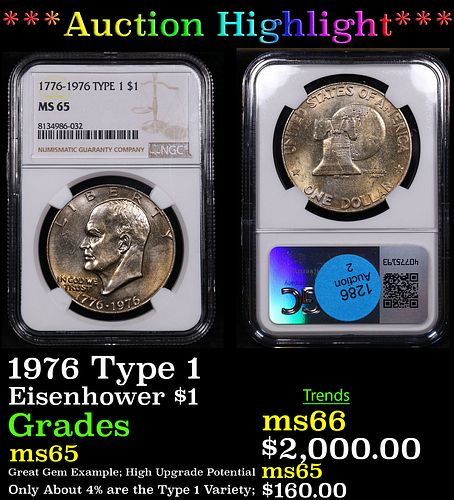 ***Auction Highlight*** NGC 1976 Type 1 Eisenhower Dollar 1 Graded ms65 By NGC (fc)