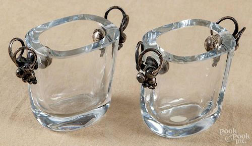 Pair of Stromberg crystal match holders with sterling silver mounts, stamped DGH, 2 3/4'' h.