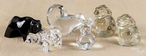 Six glass animal figures, to include a Baccarat bear, a Villeroy and Boch bear, etc., tallest - 4''.
