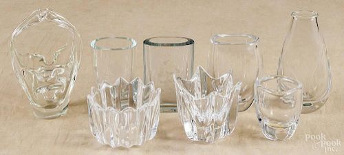 Eight colorless glass vases, to include examples by Rosenthal, Smalandshyttan, and Orrefors