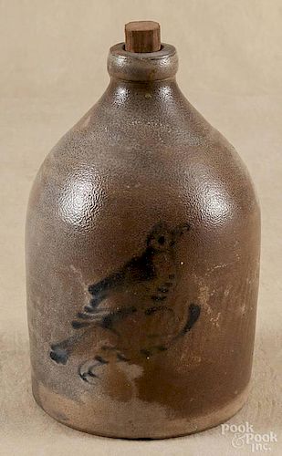 Port Edward, New York stoneware jug, 19th c., with a cobalt bird on a branch, 11 1/2'' h.