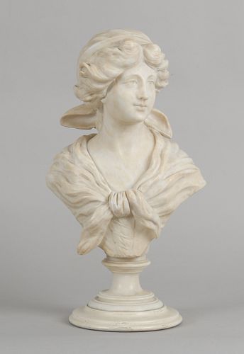 Continental Carved Alabaster Bust of a Woman