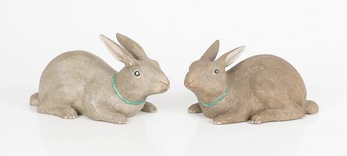 A Pair of Chinese Porcelain Rabbits 