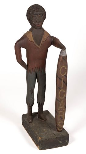 BLACK AMERICANA FOLK ART CARVED AND PAINTED TOBACCO / CIGAR STORE TRADE FIGURE