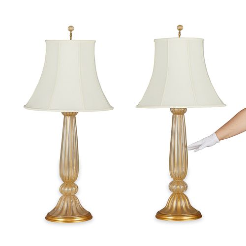 Pair Murano Glass Gold Fleck Lamps