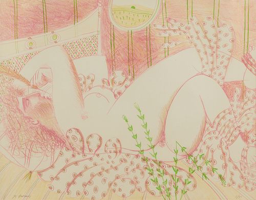 Alekos Fassianos "Pink" Nude Lithograph
