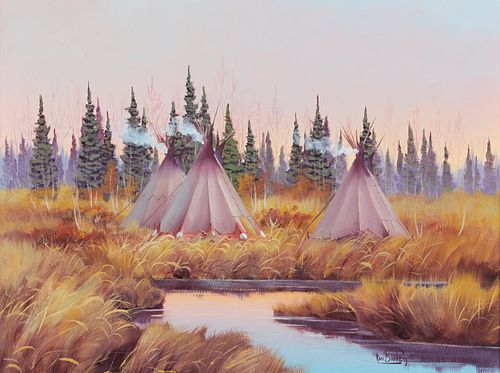 Ron Bailey "Three Teepees" Painting 1980