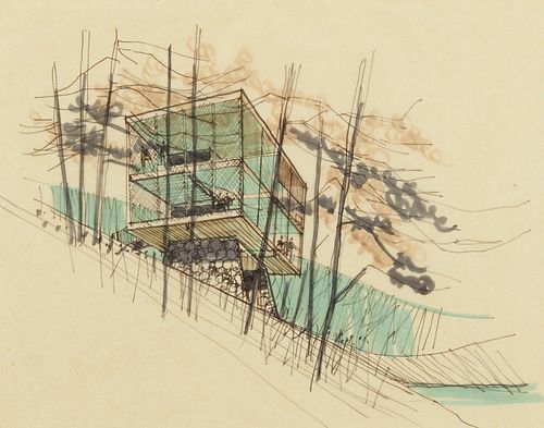 Ralph Rapson Architectural Drawing of Modern Home