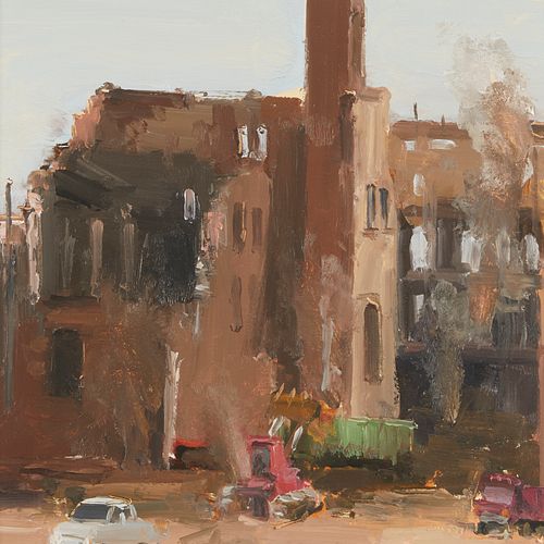 Stuart Shils "Urban Ruins" Oil on Paper Painting