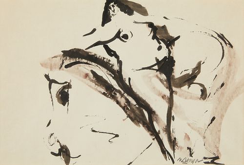 Reuben Nakian Abstract Figure Ink Painting