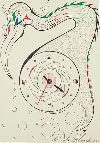 Welmon Sharlhorne Bird with Clock Belly Drawing