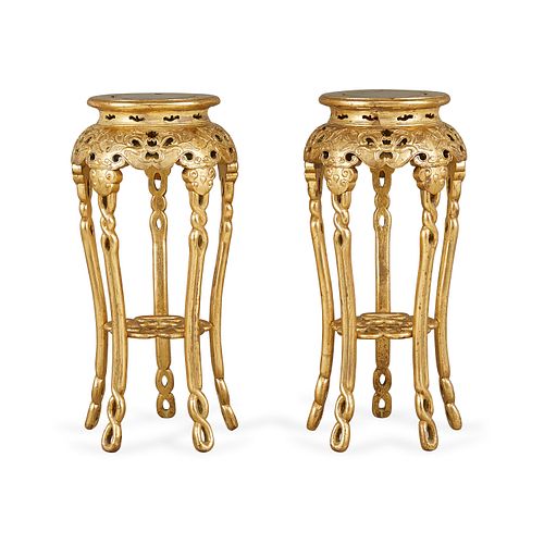 Pair of Gilt Wood Chinese Side Tables
