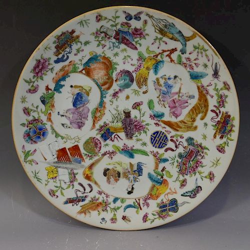 RARE LARGE ANTIQUE CHINESE FAMILLE ROSE PORCELAIN CHARGER - CIRCA 1830S