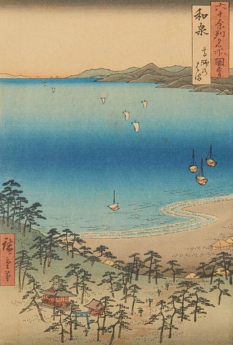 Utagawa Hiroshige "Izumi Beach" Woodblock Print