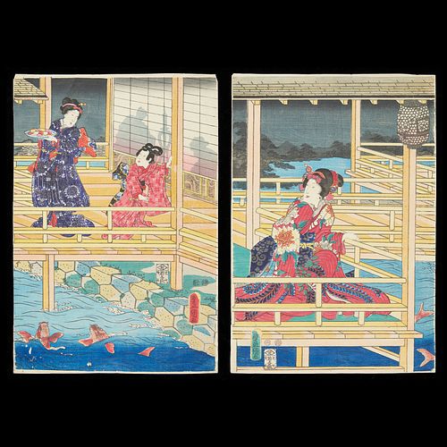 Pair of Kunisada "Genji Monogatari" Woodblocks