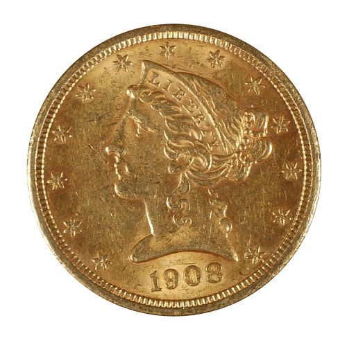 1908 GOLD $5 HALF EAGLE LIBERTY HEAD