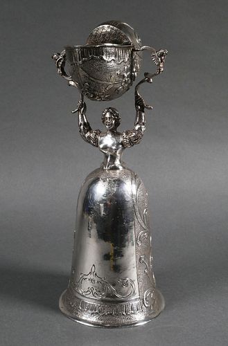 19TH C MARRIAGE CUP, STERLING SILVER